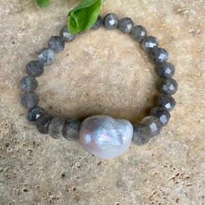 Barock Perle und Labradorit Rondelle Armband /Barock Perlen Armband / Labradorit Facettierte Perlen Armband / Edelstein Perlen Armband / Geschenk