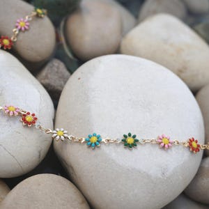 Collier fleur multicolore / collier fleur en émail / collier chaîne fleur