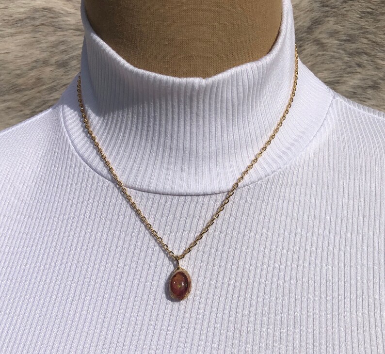 Gemstone Necklace Fire Opal Necklace Orange Opal Necklace Dainty Necklace Mexican Fire Opal Pendant on Gold Necklace