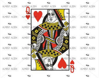Queen of Hearts Playing Cards, SVG Cut File, Instant Download