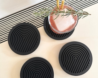 Set of 4 Black Geometric Coasters - Drinks Coasters - Wooden Coasters - Geometric Coasters - Modern Coasters - Black Coasters - Wood Coaster