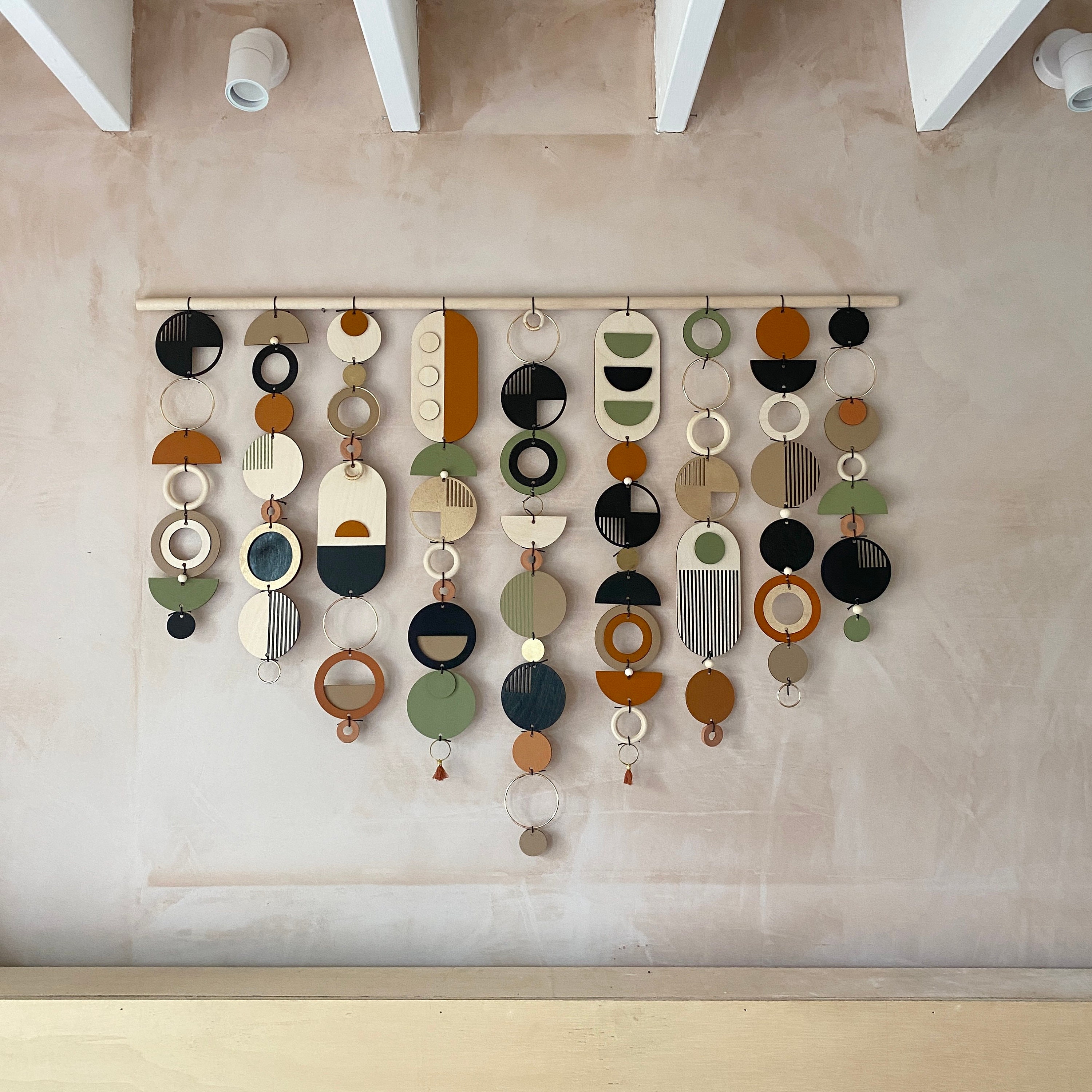 Large Mid Century Modern Wall Art Burnt Orange and Olive Hanging