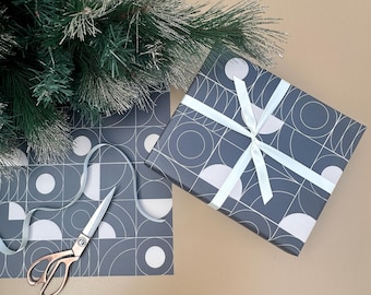 Geometric Monochrome Gift Wrap – Modern Black Wrapping Paper (3 Sheets)