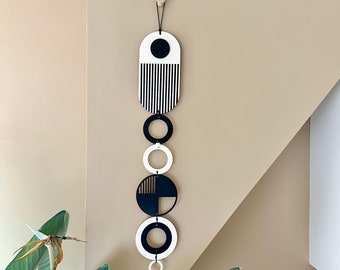 Minimalist Geometric Wall Hanging – Handmade Modern Black Tapestry