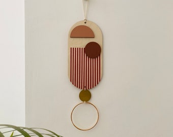 Small Wall Hanging - Modern Wall Art - Contemporary Home Decor - Brass Wall Art - Pink and Red Decor - Wood Decor - Gifts For Her