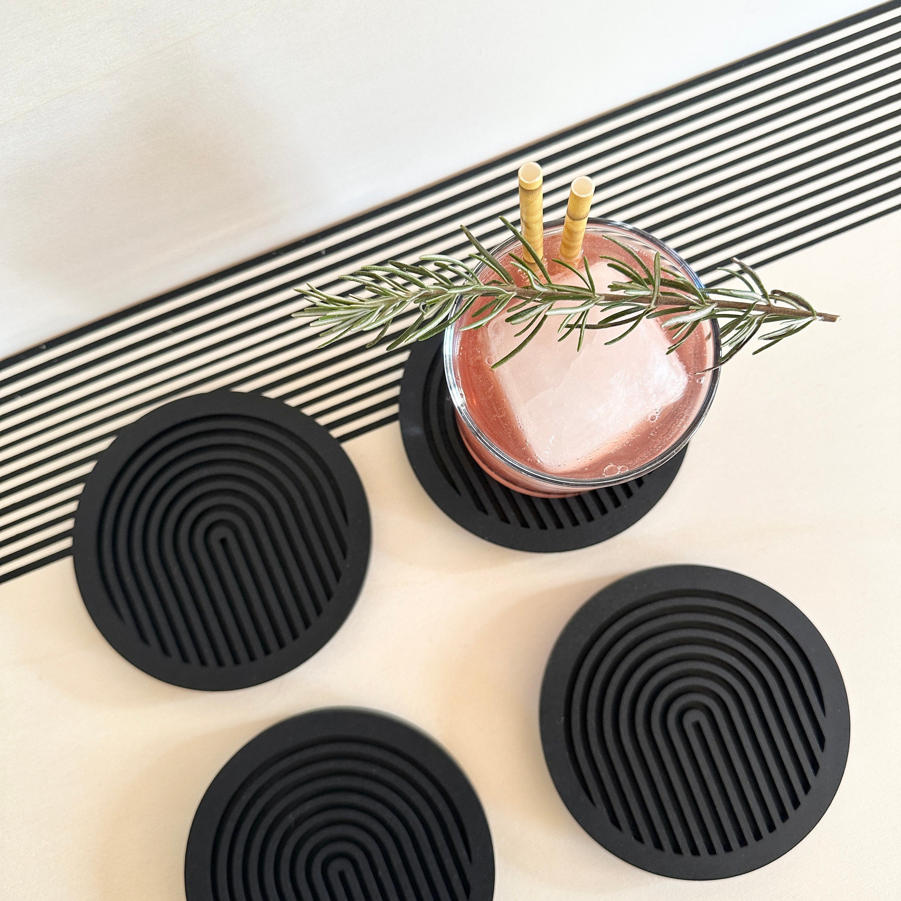 Modern Coasters for Drinks Premium Carbon & Wood Coaster Unique