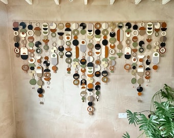 Large Mid-Century Modern Wall Sculpture – Geometric Plywood & Ceramic Decor