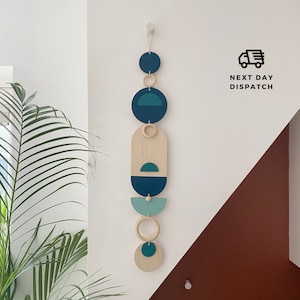 Decorazione murale geometrica blu – Piccola opera d'arte moderna da appendere al muro