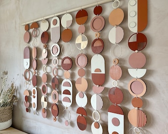 Geometric Wood Wall Hanging – Modern Warm Tones Tapestry