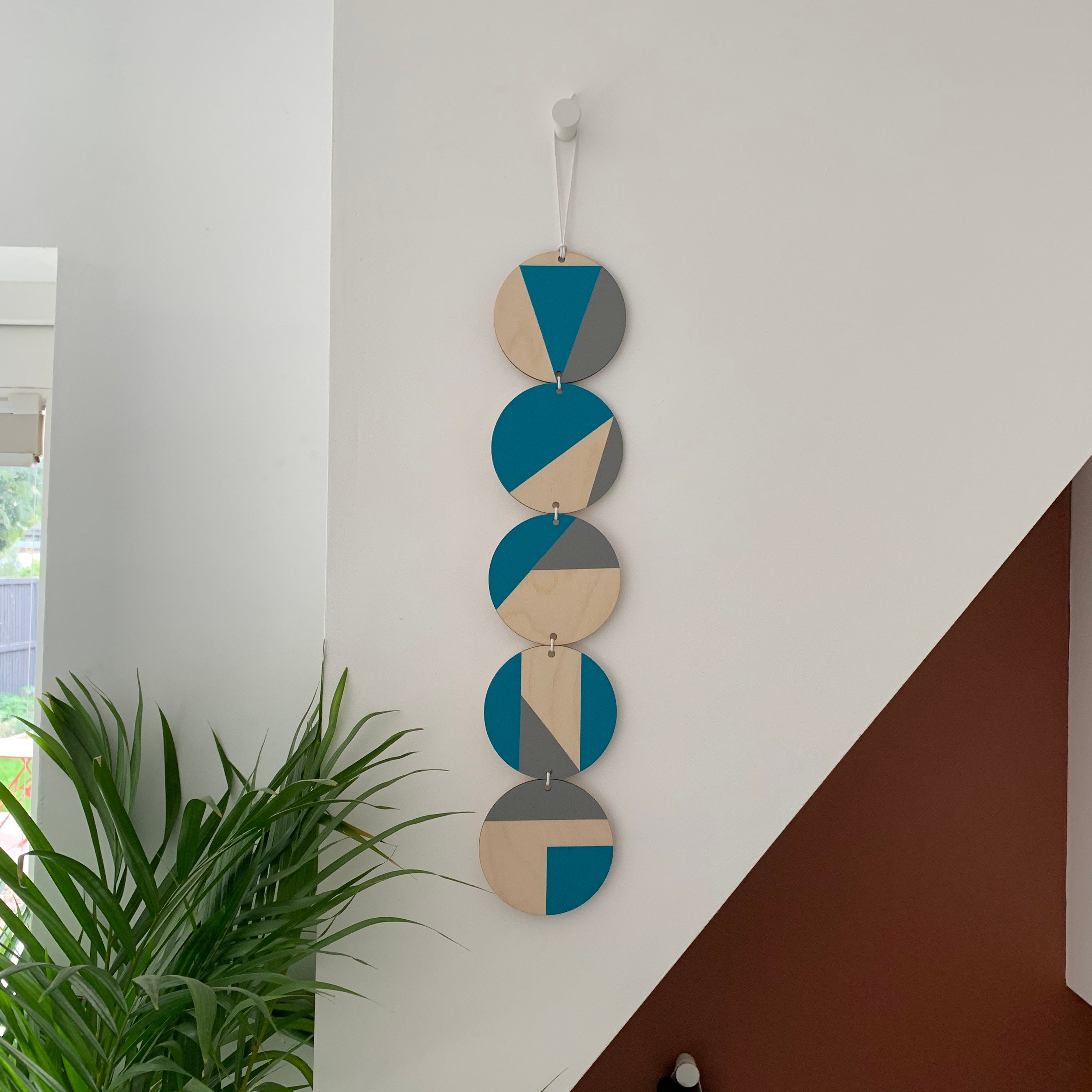 Teal Wall Hanging Colourful Geometric Art Plywood Decor Etsy UK