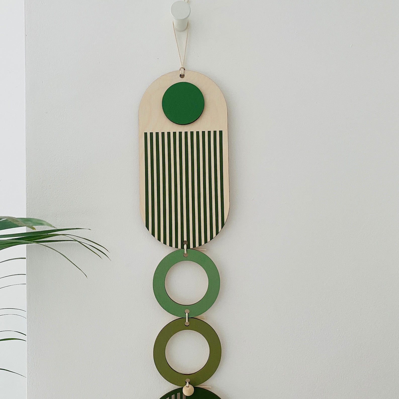 Green Modern Wall Art Handmade Birch Plywood Hanging 68cm X 10cm Mid