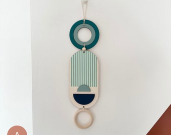 Blue Modern Wall Hanging - Slim Geometric Art - Small Wood Decor - Cool Wall Piece - Wall Jewellery - Contemporary Art - Blue Home Decor