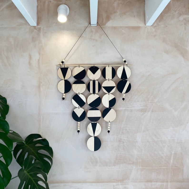 Black Geometric Wall Hanging Large Wall Art Monochrome Art Etsy