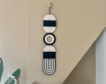 Handmade Geometric Plywood Wall Hanging – Modern Monochrome Art