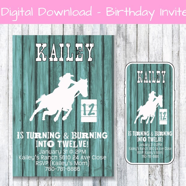 Barrel Racing Printable Birthday Invitation | Girls Western Rodeo Invite | Personalized for any cowgirl age | Digital | Rodeo | Horse