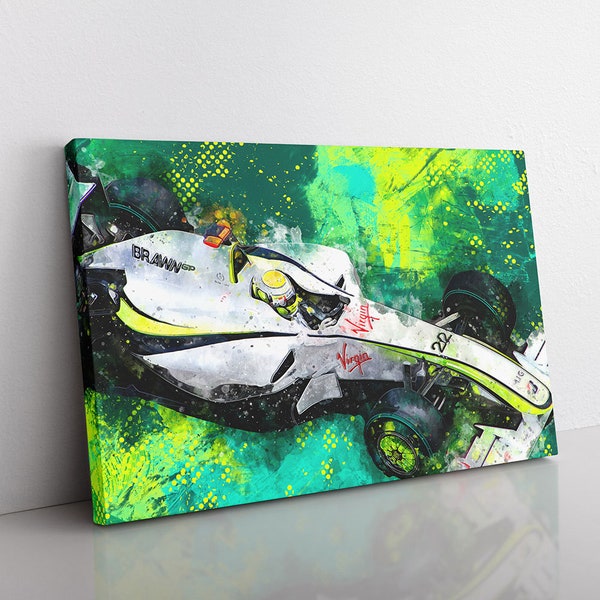 Jenson Button in his Brawn BGP 001 - Canvas wall art 32" x 24"