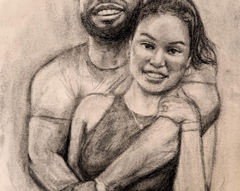Custom original hand-drawn charcoal portrait, charcoal drawing from photo, personalized gift for weddings, anniversaries, birthdays