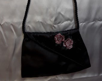 Black Satin w/Embroidered Roses