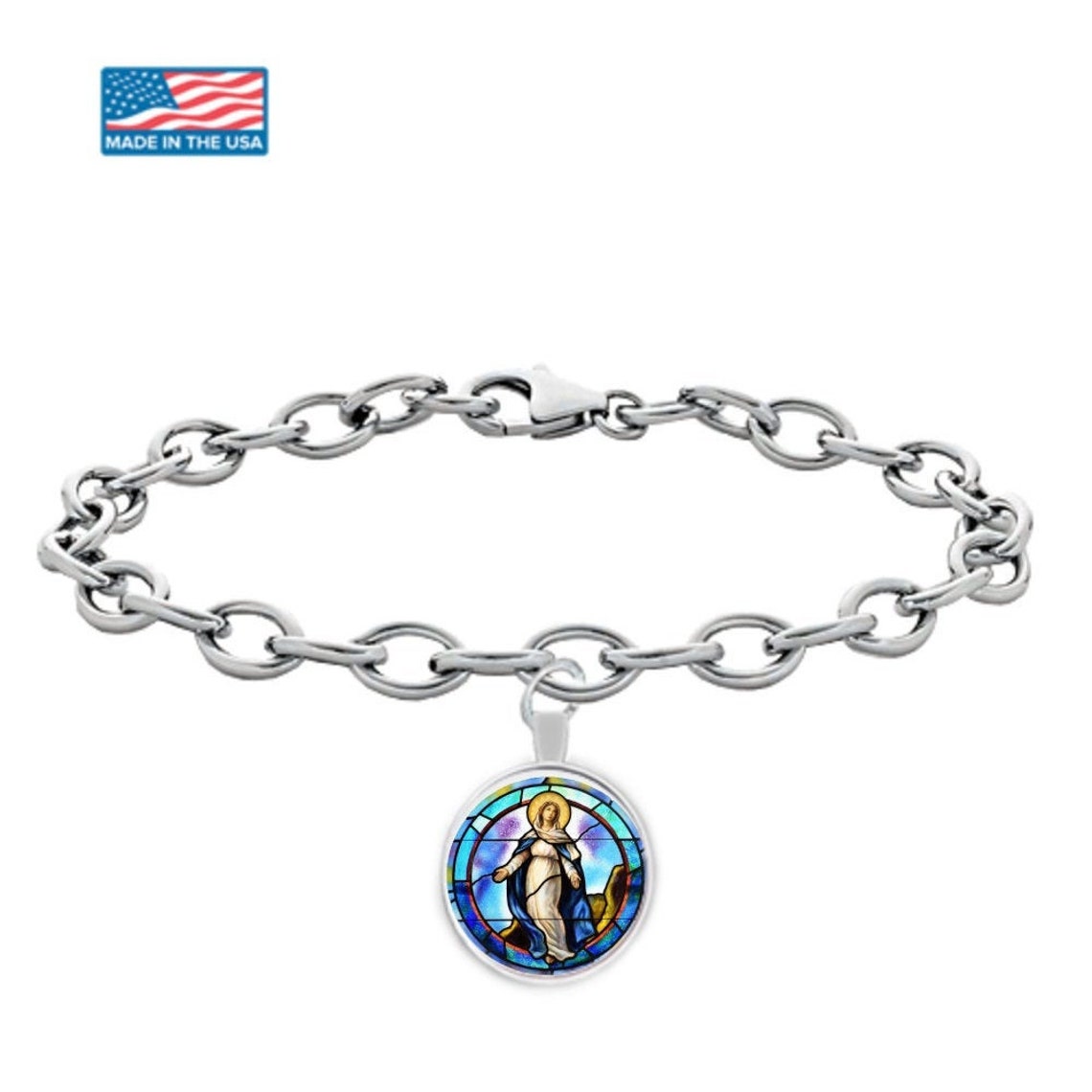 Virgin Mary Silver Bracelet with Medallion Catholic Jewelry Etsy