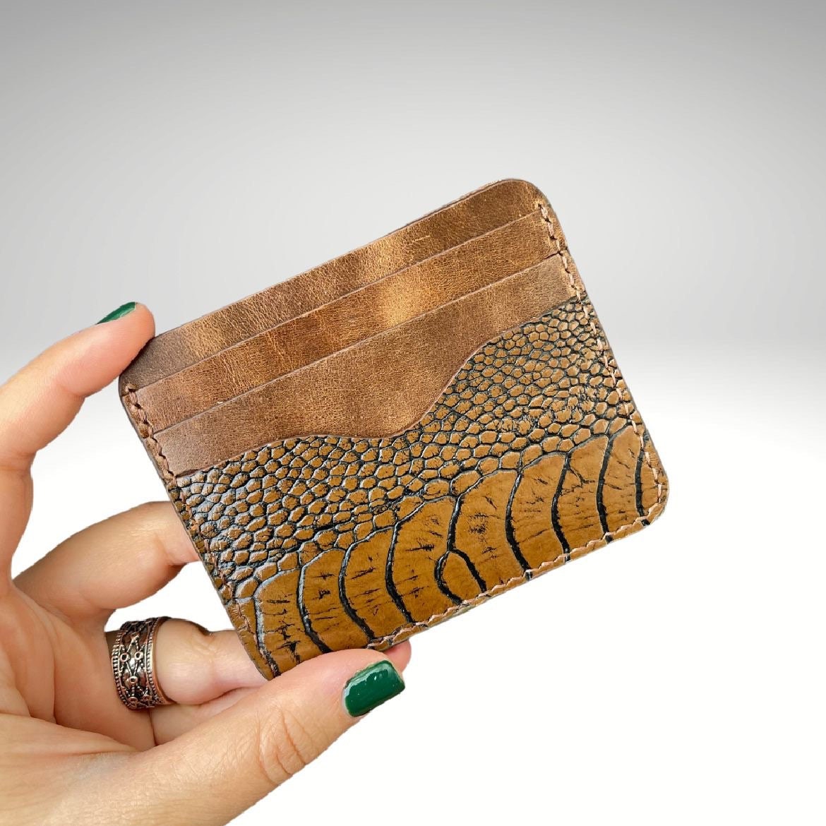Monaco Blue Exotic Ostrich Leather Double Card Holder Slim Wallet – D'Monti®