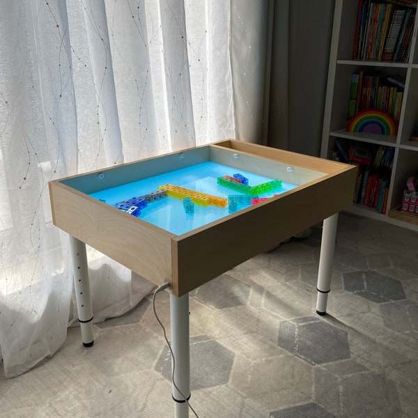 Bureau de table Light Sensory pour enfants 20 couleurs pieds réglables contreplaqué de bouleau en bois naturel | 2 dessus de couverture