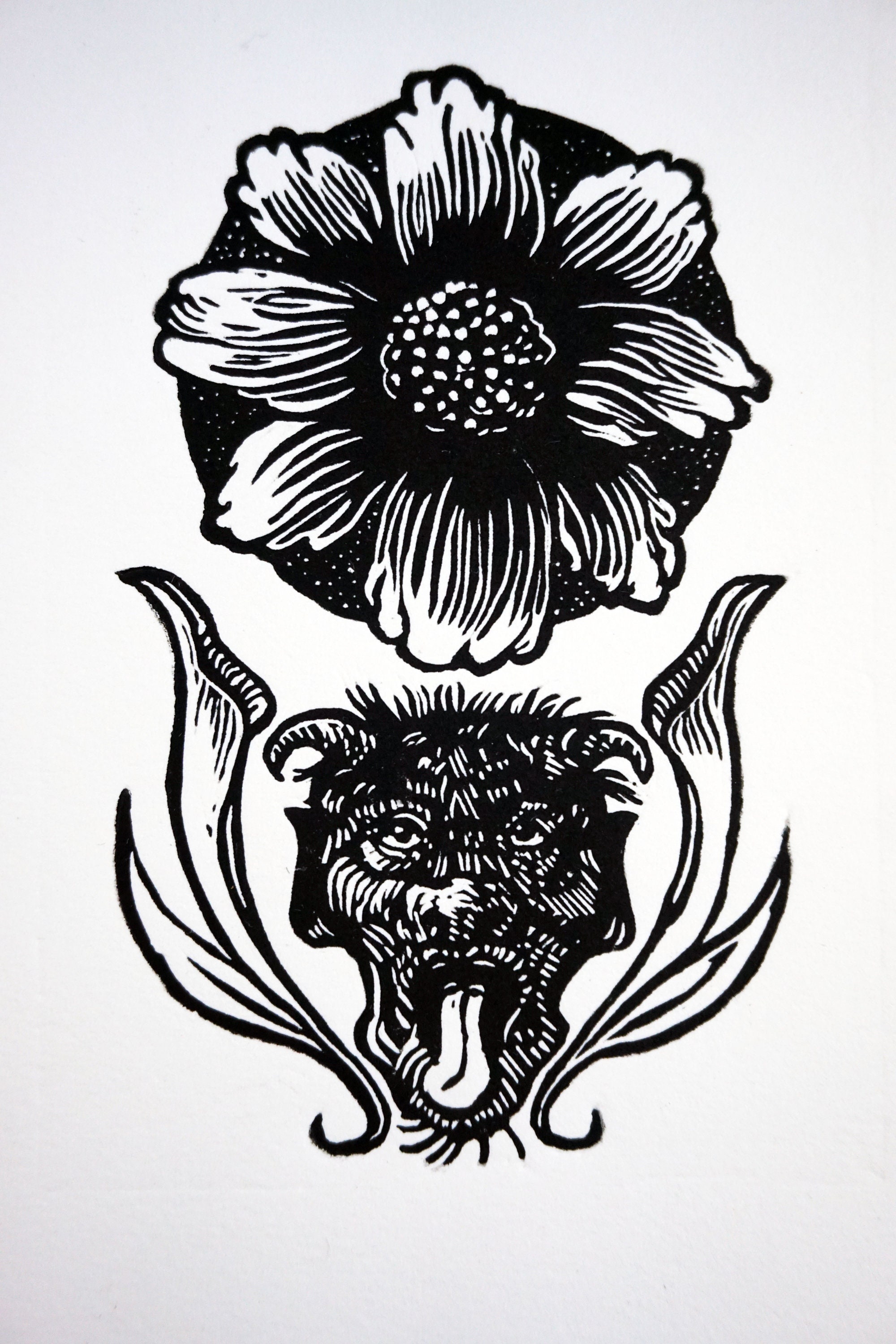 Linocut Garden Devil Print Etsy