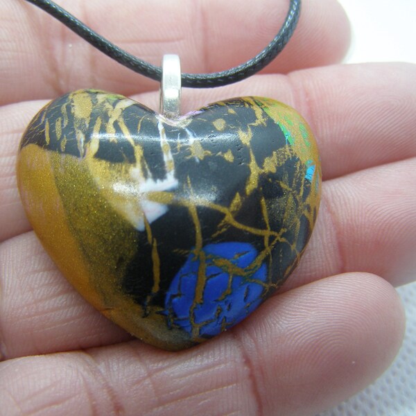 Necklace/necklace/clay polymer /polymer clay/cord black/heart/heart/pendant/pendant