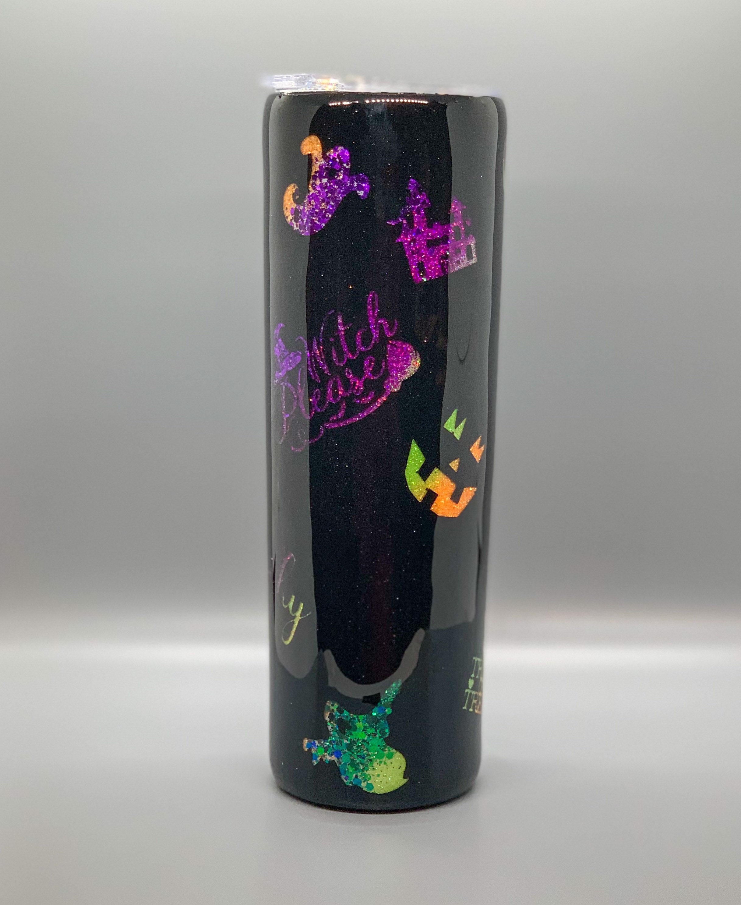 Halloween Glitter Epoxy 30 Ounce Skinny Tumbler, Green, Purple, Orange