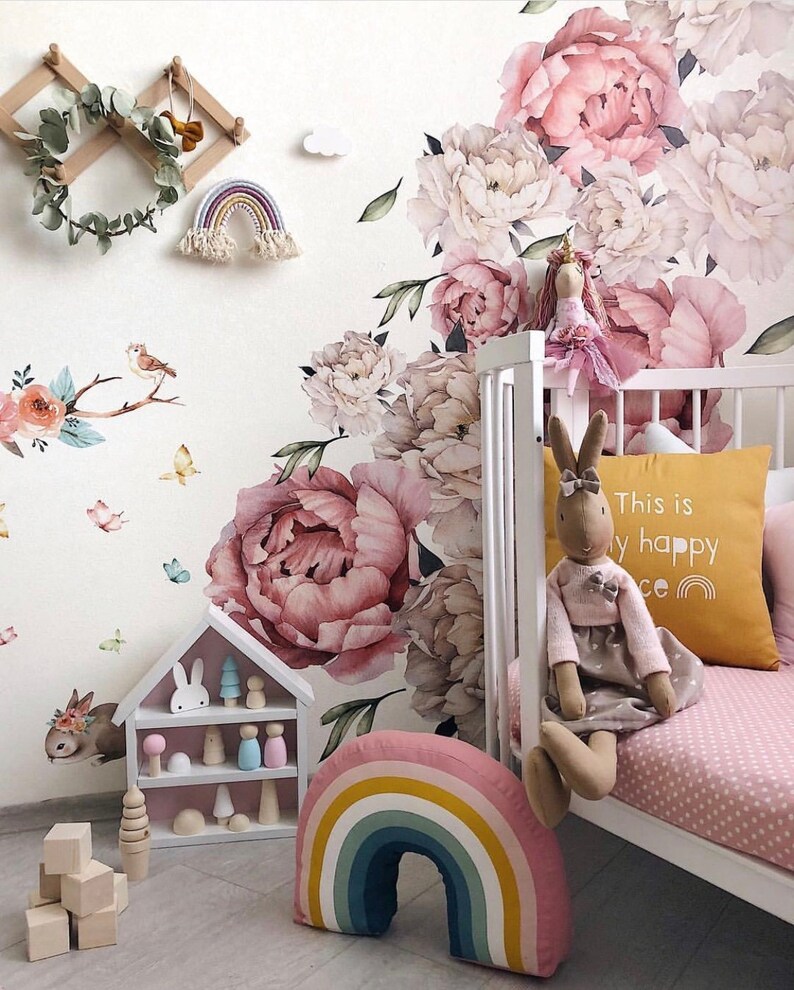 Flowers Nursery Decal Vinyl Stickers Peony Decals for Girl Etsy