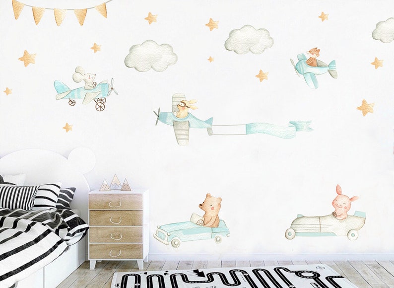 Nursery Wall Stickers Wall Decals Car With Animals Art Etsy