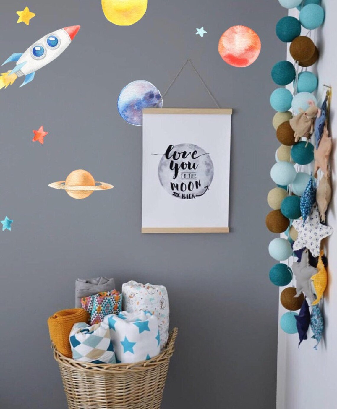 Space Wall Decal for Baby Boy Kids Room Watercolor and Etsy