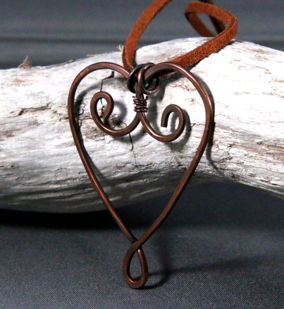 16/" Suede Necklace With A Hammered Love heart Pendant Boho
