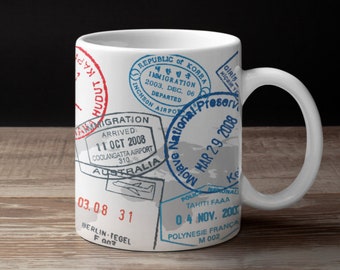 Passport Mug / Travel Lover Mug / Catch Flights Not Feelings Gift / Passport Stamp Mug / Gift for Traveler / Global Citizen Mug