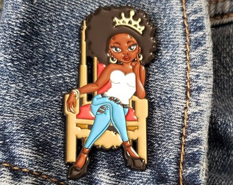 Black Queen Enamel Pin • Afro Woman Hard Enamel Lapel Pin • Melanin Queen Accessory • African American Gift for Her