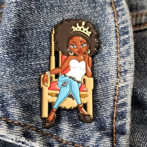 Black Queen on Throne Enamel Pin, Afro Queen Pin, Hard Enamel Pin, African American Women, Lapel Pin for Her, Graduation, Black Woman Gift