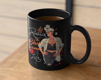 Regina della Melanina Rockin la vita della donna nera Regalo afrocentrico per lei Tazza nera 11oz