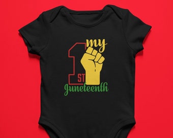 PoPBelle Happy Juneteenth Day Flag Onesies Footless Long Sleeve Organic Cotton Unisex 
