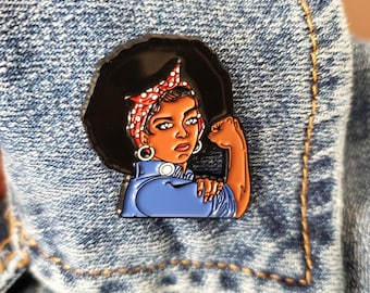 African American Rosie the Riveter Enamel Pin, Afro Melanin Rosie Pin, Hard Enamel Pin, African American Women, Graduation, Black Woman Gift