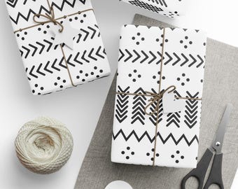 Tribal Wrapping Paper | Mudcloth Inspired Gift Wrap | African American Paper | Melanin Gift Wrap | Afrocentric | Black and White Pattern