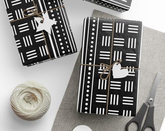 Tribal Wrapping Paper | Mudcloth Inspired Gift Wrap African American Paper | Melanin Gift Wrap | Afrocentric | Black and White Pattern