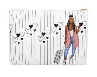 Czarna damska torba podróżna z zamkiem błyskawicznym, afrocentryczny dodatek, Catch Flights Brown Skin Lady, miłośniczka książek, torba podróżna z melaniną - prezent dla czarnoskórych kobiet