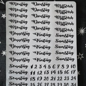 Sticker sheet of weekdays numbers for Bujo Filofax Journal Planner image 1