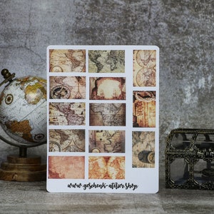 Stickersheet / Stickerbogen Alte Karten Old Maps 13 Sticker auf dem Bogen Vintage Stil