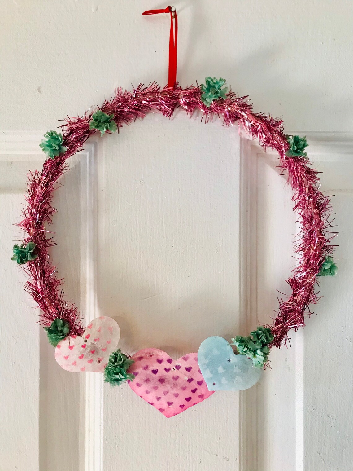 Pink Tinsel and Blue Heart Wreath Etsy