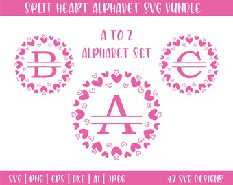 Split Monogram SVG, Split Font Svg, Valentine svg, Heart Split Monogram Svg, Heart font svg, Split Monogram Letters, Cricut, Png, Dxf, Svg