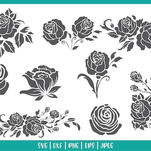 Rose SVG Bundle, Flowers SVG Bundle, Rose Silhouette, Rose Vector, Rose ...