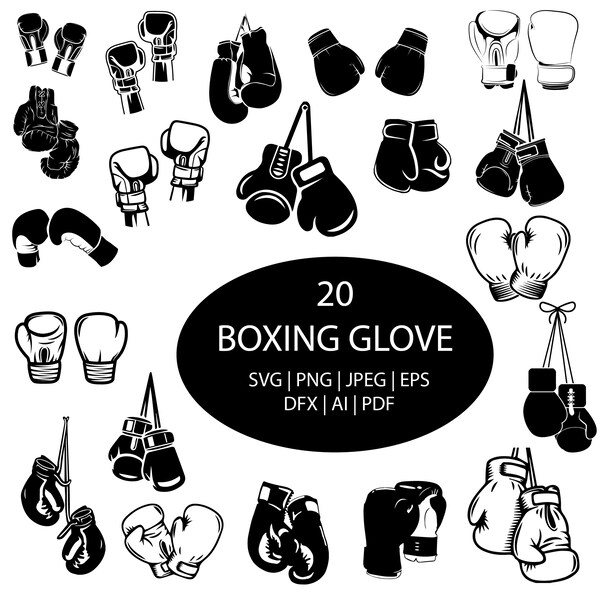 20 BOXING GLOVE SVG Silhouette Clip Art Images