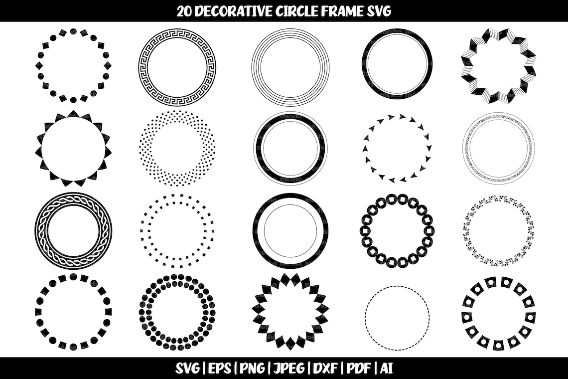 20 Decorative Circle Frame Svg Bundle Circle Frame Clipart Etsy