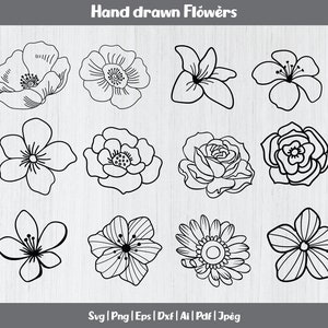 Hand drawn flowers svg bundle, roses svg, flower svg cut files, flowers clipart, flowers vector, flowers cricut svg, flowers silhouette, dxf image 1