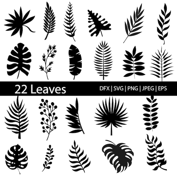 Download 22 Jungle Tropical Leaves Svg cut file Silhouette Clip Art ...